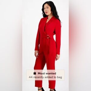 INC International Concepts Red Jumpsuit with Long Sleeves and Zipper Closure NWT